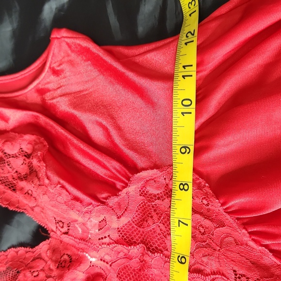Vintage Miss Elaine red lace cut-out silky Fantasy  babydoll maxi slip dress - Picture 9 of 12